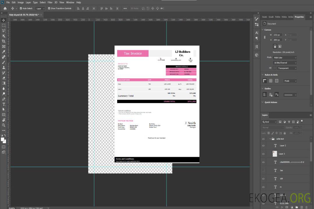 Facture USA LJ Builders Co. template Facture USA LJ Builders Co. template